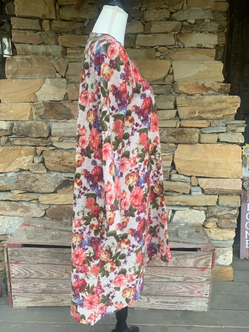 Floral Open Front Cardigan - Pink Multi - Picture 4 of 4